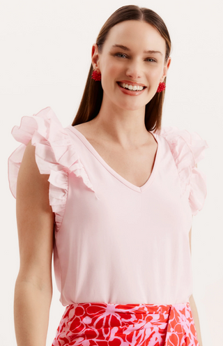 TYLER BOE EMMERSON RUFFLE SLEEVE TEE PINK TULE