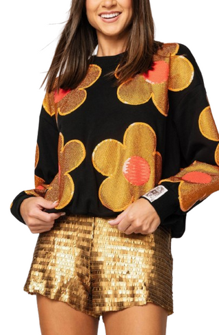 Queen of Sparkles Black, Gold & Red Oversized Flower Sweatshirt