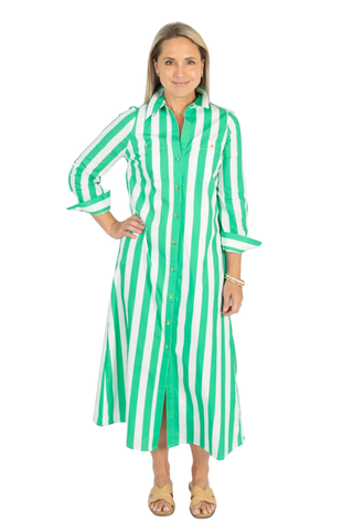 Harper Dress in Green Stripe