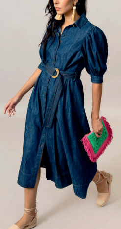EMILY LOVELOCK VERONICA PUFF SLEEVE DENIM DRESS