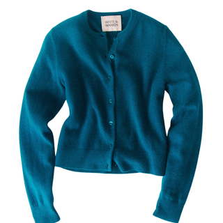 Cashmere Crewneck Cardigan in Deepwater Teal