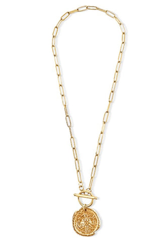 ELLIE VAIL ASHER COMPASS PENDANT TOGGLE CHAIN NECKLACE, GOLD