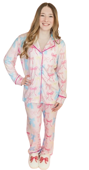 Pink Pastel Bows Pajama Set