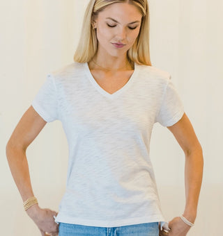 Erin Gray Short Sleeve Jeans V-Neck, White