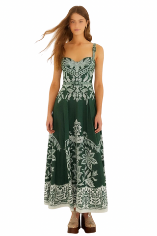 Miranda Dark Green Belt Buckles Maxi Dress