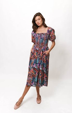 HUTCH MIMI DRESS ORANGE GARDEN PARTY FLORAL