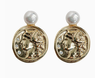 Genuine Pearl and Gold Coin Statement Earrings