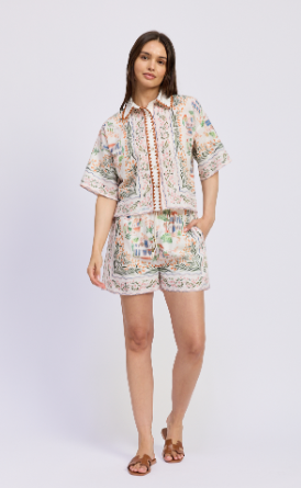 EN SAISON ALAIA LINEN TOP IVORY TERRACOTTA
