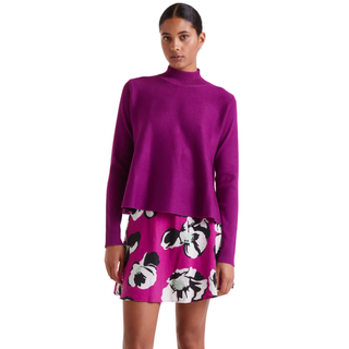 Magenta A-line Mock Neck Sweater