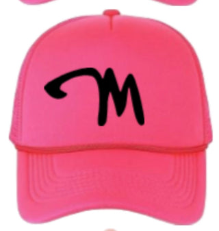 Hot Pink Trucker Hat with Black Letter M Logo