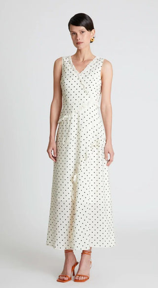 COMPANIA FANTASTICA LONG WHITE POLKA DOT DRESS