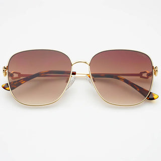 Lea Womens Round Sunglasses in Gold/Brown
