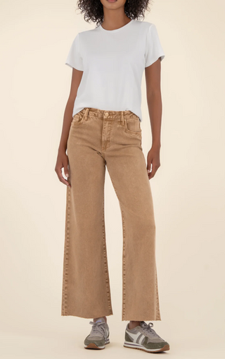 Kut Meg High Rise Fab AB Wide Leg Raw Hem Long Inseam, Chestnut