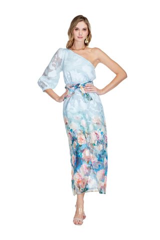 JADE ONE SHOULDER COLUMN MAXI PAINTED GARDEN