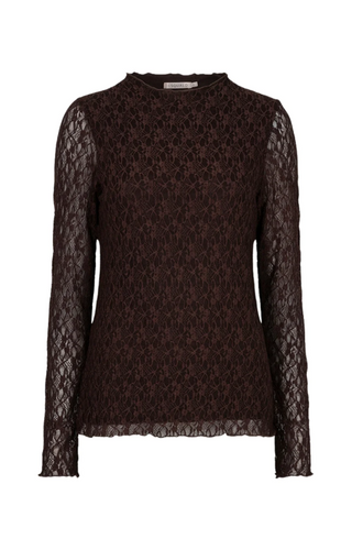 Esqualo Long Sleeve Lace Top, Cacao
