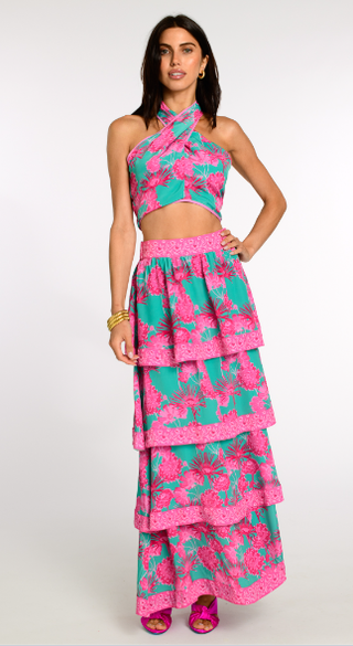 ELIZABETH JAMES EVA TIERED RUFFLE SKIRT PLUM FLOWER