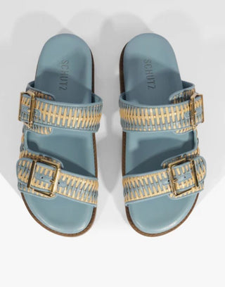SCHUTZ NAOMI SLIDES BEIGE/SKY BLUE