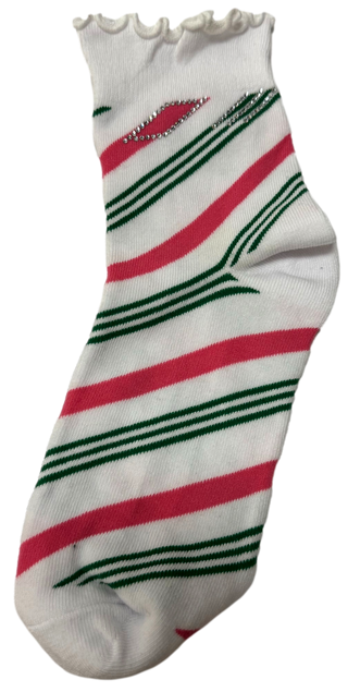 QUEEN OF SPARKLES GREEN & PINK PEPPERMINT STRIPE SOCKS