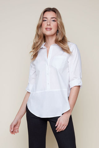 RENUAR BUTTON FRONT COLLARED TOP WHITE R5134