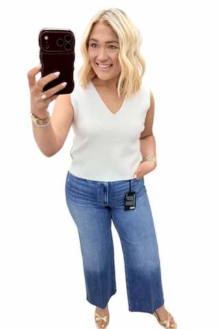 Betty Solid V-Neck Top in White