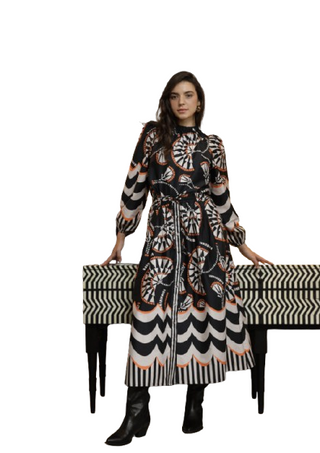 Emily Lovelock Lilly Print Mix Blouse, Black