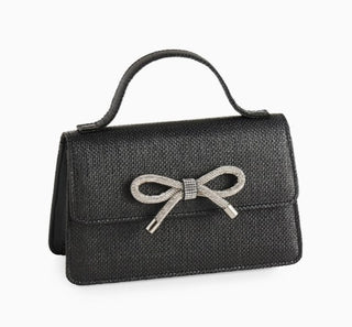 SHIRALEAH BOWIE STRAW MINI BAG BLACK