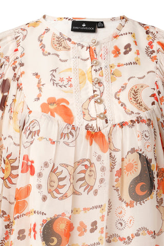 Emily Lovelock Bertha Print Blouse, Chalk