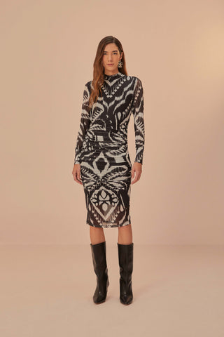 PINEAPPLE IKAT BLACK TULLE MIDI DRESS (325382)