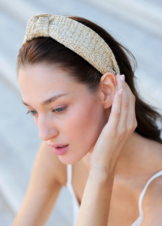 WOVEN LUREX KNOTTED HEADBAND IN NATURAL