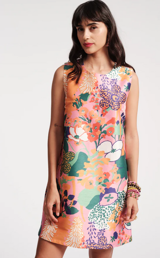 FRANCES VALENTINE LILLY SHIFT DRESS BOTANICAL BASH POLY DUPION PINK/MULTI