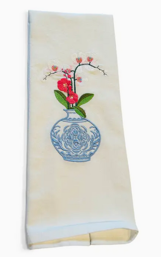 Tea Towel - Blue-And-White Jar with Orchid