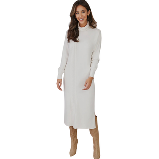Turtleneck Sweater Dress in Ivory