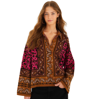 Leopard Scarf Polo Knit Sweater