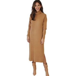 Turtleneck Sweater Dress in Camel