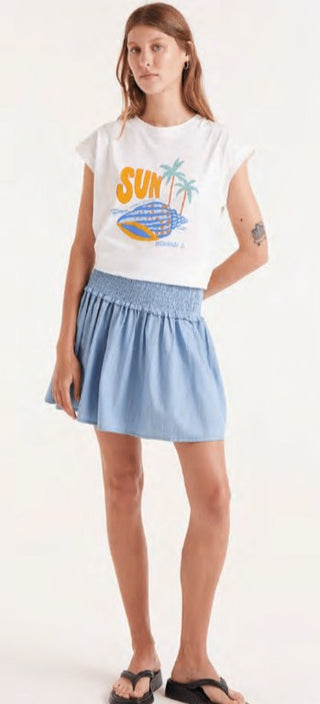 COMPANIA FANTASTICA SHORT CHAMBRAY SKIRT LIGHT BLUE