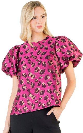 Puff Slv Pink Leopard Top