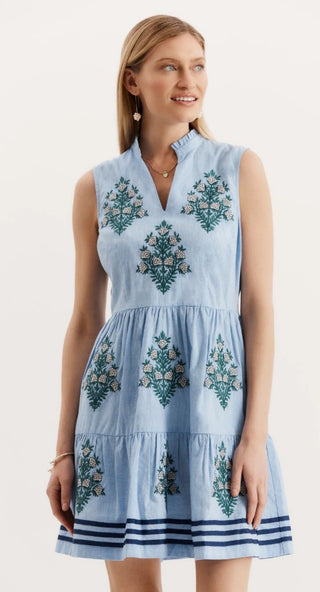 TYLER BOE AMELIA EMBROIDERED DRESS CHAMBRAY