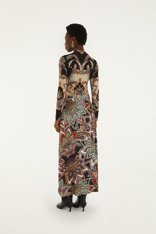 Tapestry Flowers Beige Maxi Skirt