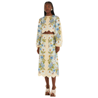 Garden Scarf Blue Midi Skirt