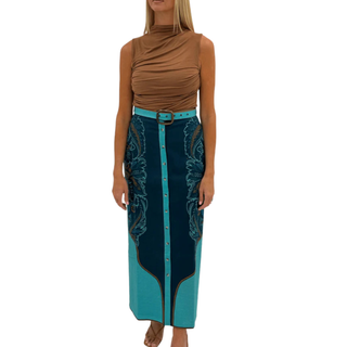 Portia Skirt in Navy Paisley