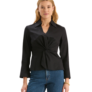 Paige Cotton Twisted Front Top in Black