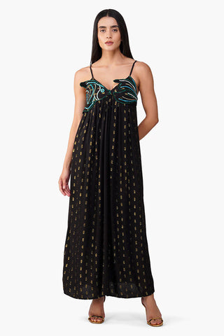 Embellished Ariel Flared Maxi Dress in Black