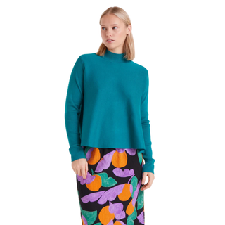Turquoise Mock Neck A-line Sweater