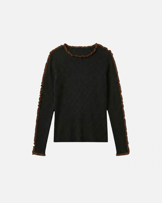 Vilagallo Sweater with Ruffle Collar, Black & Brown