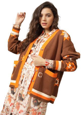 Emily Lovelock Carmen Jacquard Cardigan, Sephia