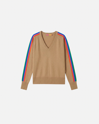 Vilagallo V-Neck Sweater, Beige Multi