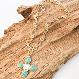 Turquoise Pearl Clover Rope Necklace