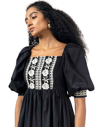 EMILY LOVELOCK JAMIE EMBROIDERED MAXI DRESS BLACK