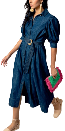 EMILY LOVELOCK VERONICA PUFF SLEEVE DENIM DRESS