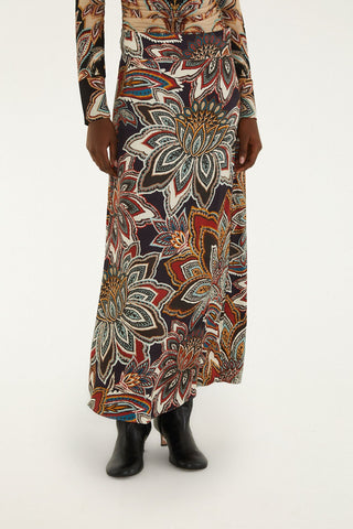 Tapestry Flowers Beige Maxi Skirt